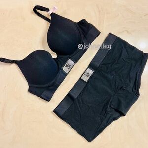 VICTORIA’S SECRET Shine Bling Patch Push Up Bra & Boyshort Set Black 32B & SMALL
